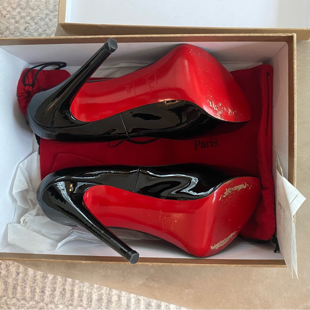 Christian Louboutin Vendome 120 Patent Leather Pumps EU 39.5 Black Red Sole - Picture 5 of 11